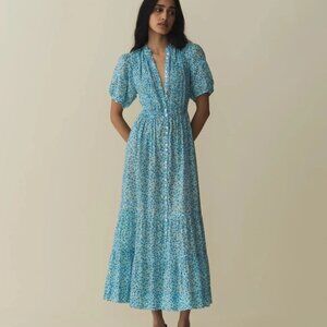 DOEN 24 summer new blue floral print dress